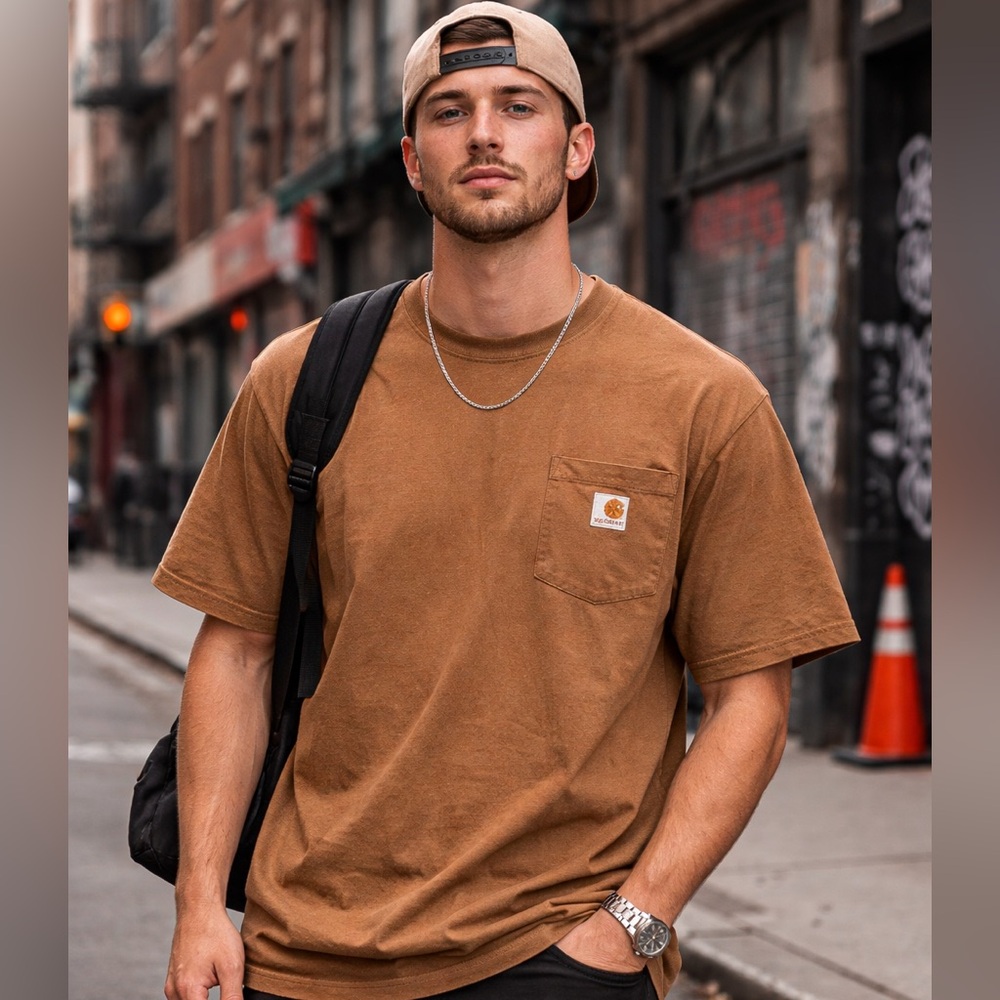 Carhartt Loose Fit Pocket T-Shirt Brown Heather XL Workwear Tee Excellent